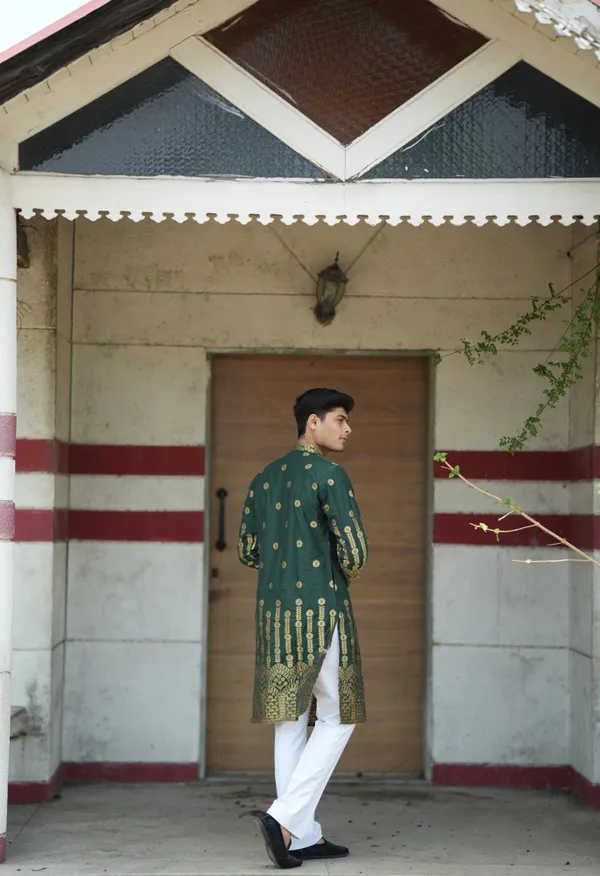 Pluto_Sharped_Jacquard_Kurta_Green