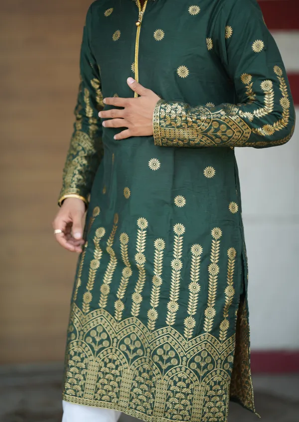 Pluto_Sharped_Jacquard_Kurta_Green
