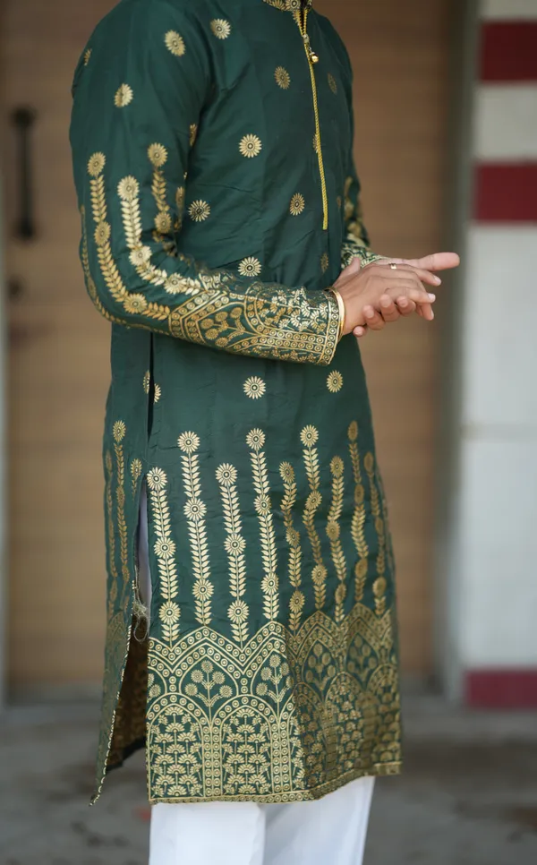 Pluto_Sharped_Jacquard_Kurta_Green