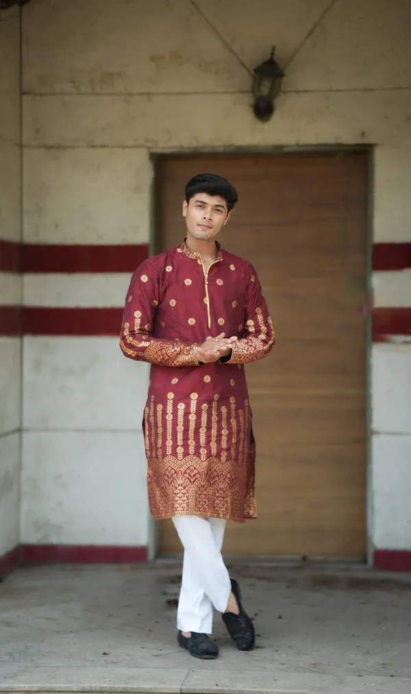 Pluto_Sharped_Jacquard_Kurta_Wine