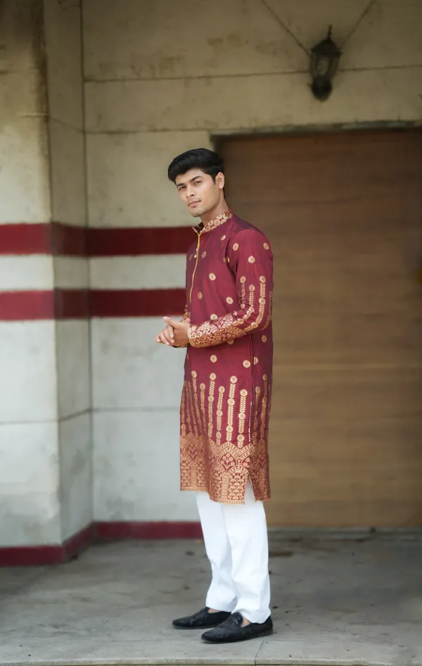 Pluto_Sharped_Jacquard_Kurta_Wine