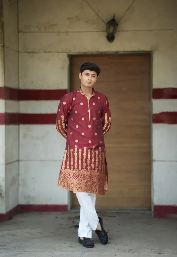 Pluto_Sharped_Jacquard_Kurta_Wine