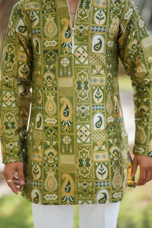 Top_Don_Vasu_Jacquard_Handloom_Kurta_Green