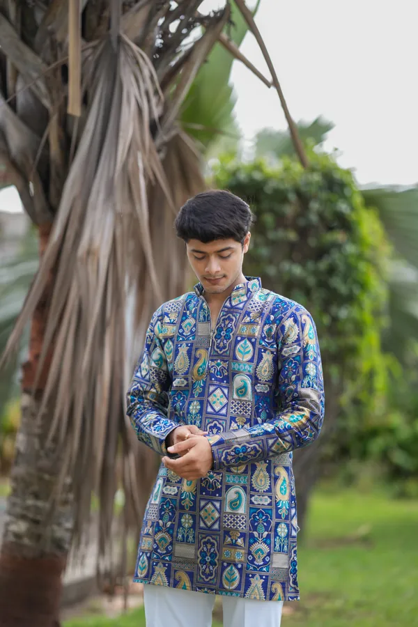 Top_Don_Vasu_Jacquard_Handloom_Kurta_Blue