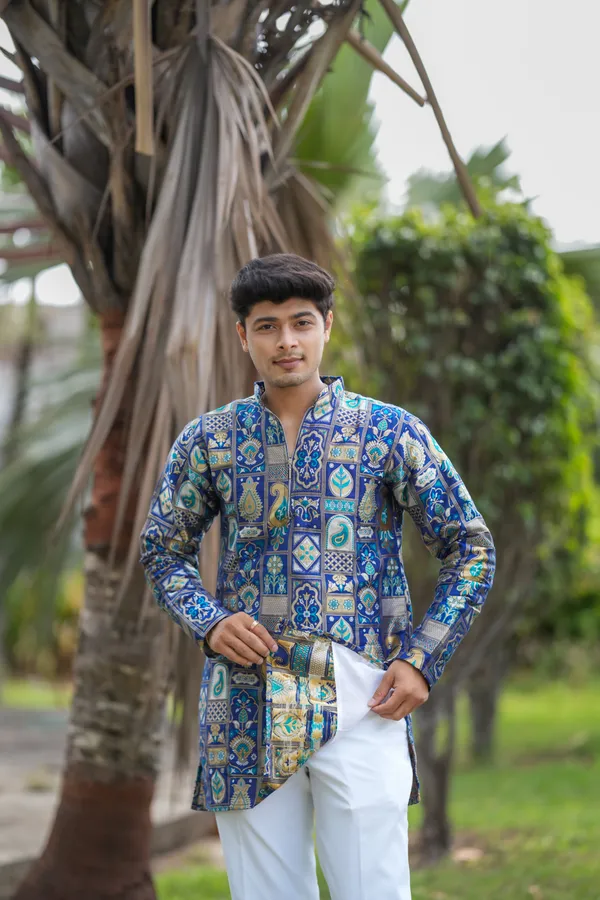 Top_Don_Vasu_Jacquard_Handloom_Kurta_Blue