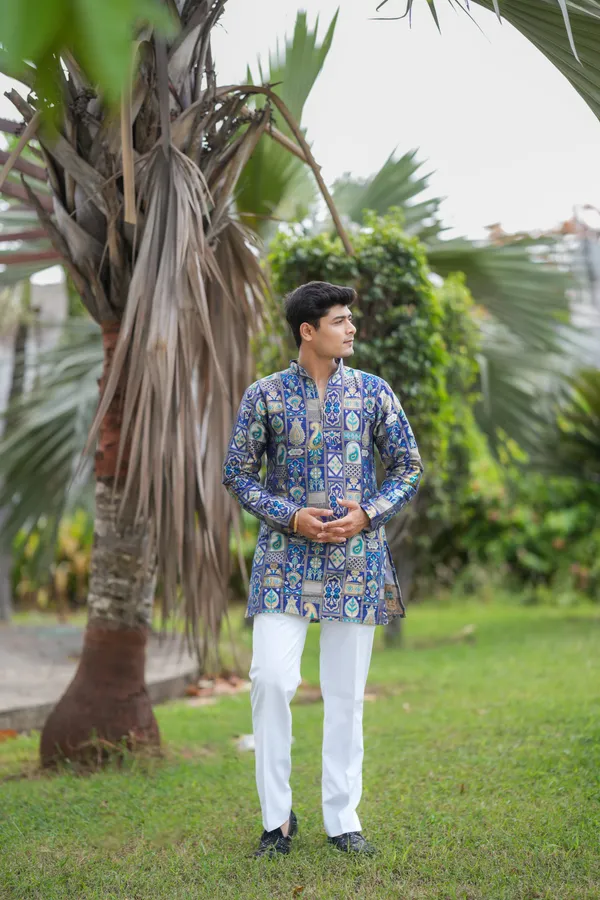 Top_Don_Vasu_Jacquard_Handloom_Kurta_Blue