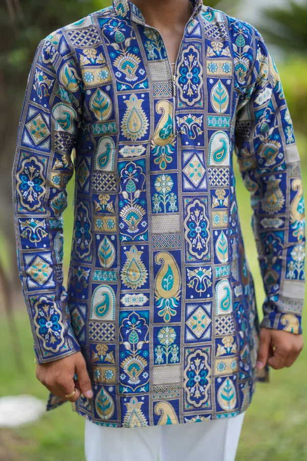 Top_Don_Vasu_Jacquard_Handloom_Kurta_Blue