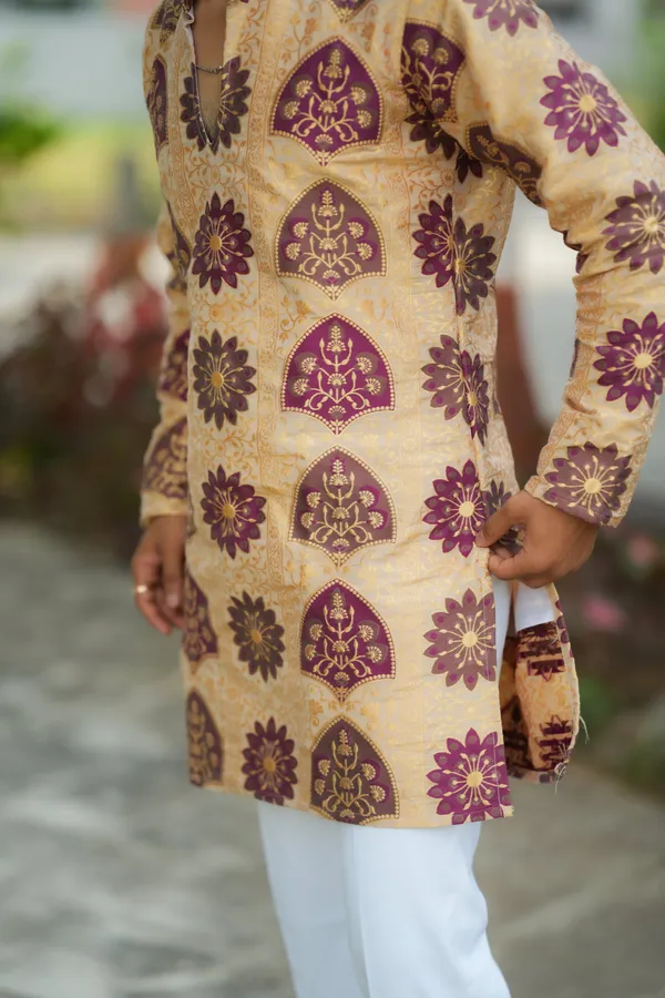 Starspade_Golden_Handloom_Heavy_Kurta_Beige
