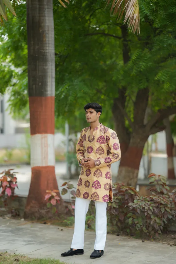 Starspade_Golden_Handloom_Heavy_Kurta_Beige