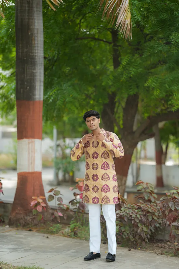 Starspade_Golden_Handloom_Heavy_Kurta_Beige