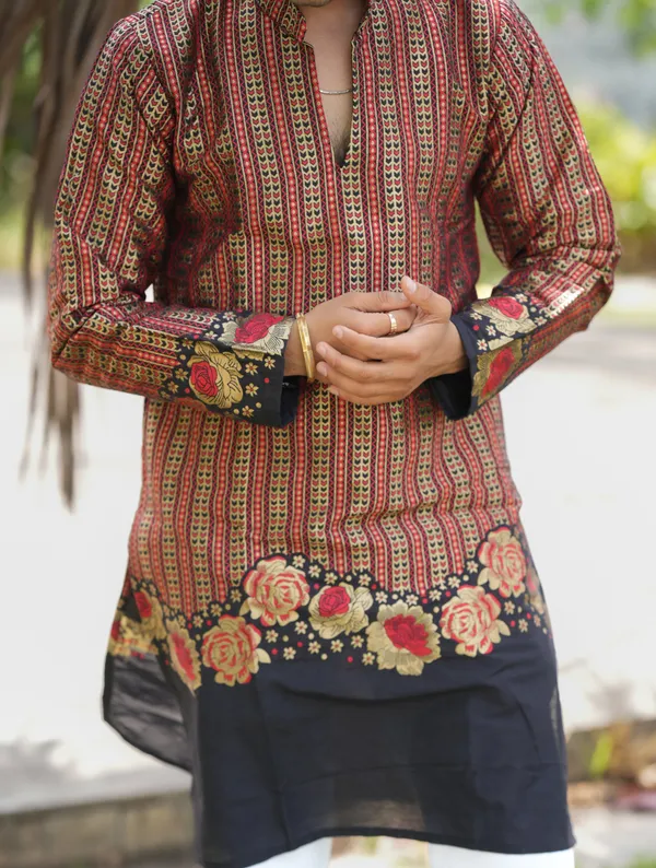 V_Rose_Multi_Jacquard_Kurta_Black