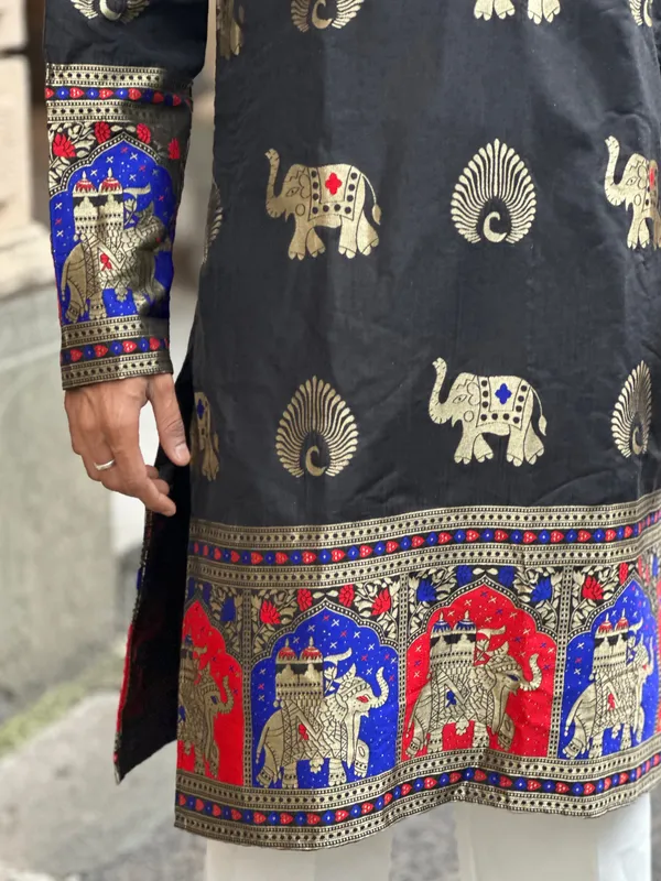 Morr_Htahi_Tevis_Vibrant_Trndy_Jacquard_Premium_Kurta_Black_Cottan_Silk