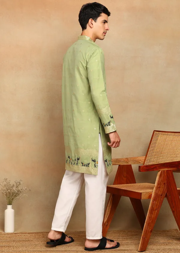 O_Zo_Hathi_Designer_Jacquard_Kurta_White