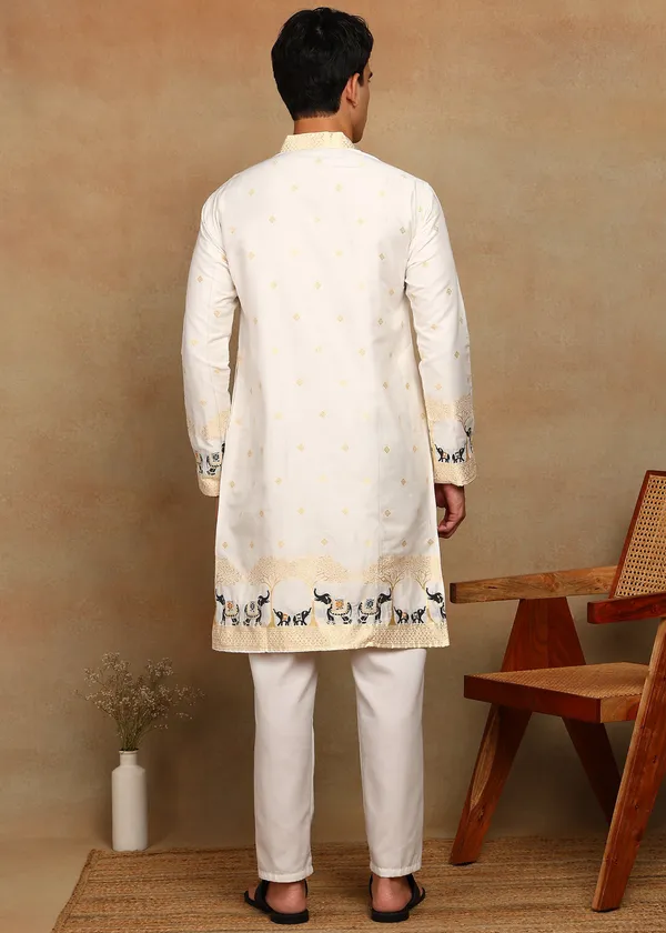 O_Zo_Hathi_Designer_Jacquard_Kurta_White