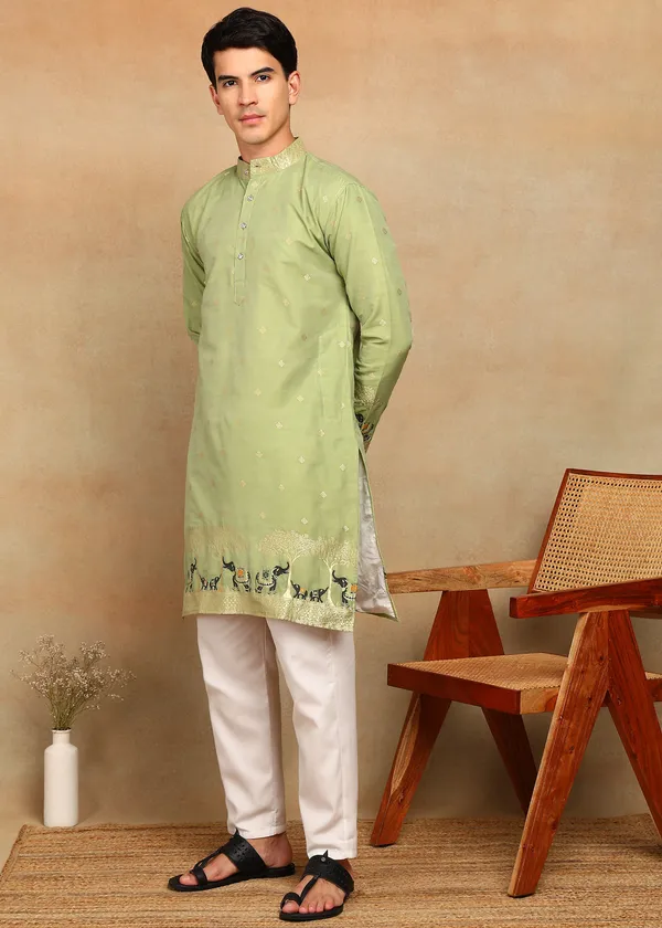 O_Zo_Hathi_Designer_Jacquard_Kurta_White