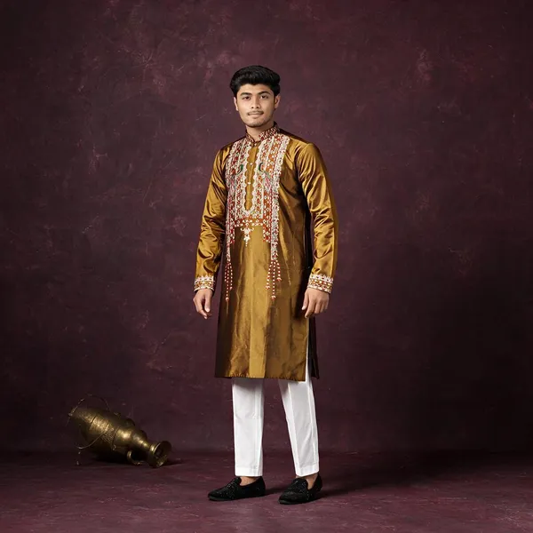 Verdant_Royale_Crest_Jacquard_Kurta_Mustard