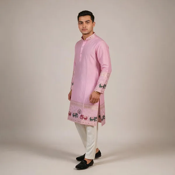 Ivory_Heirloom_Parade_Jacquard_Kurta_Pink
