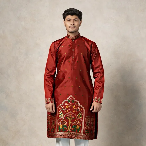 Regal_Ember_Crest_Jacquard_Kurta_Red