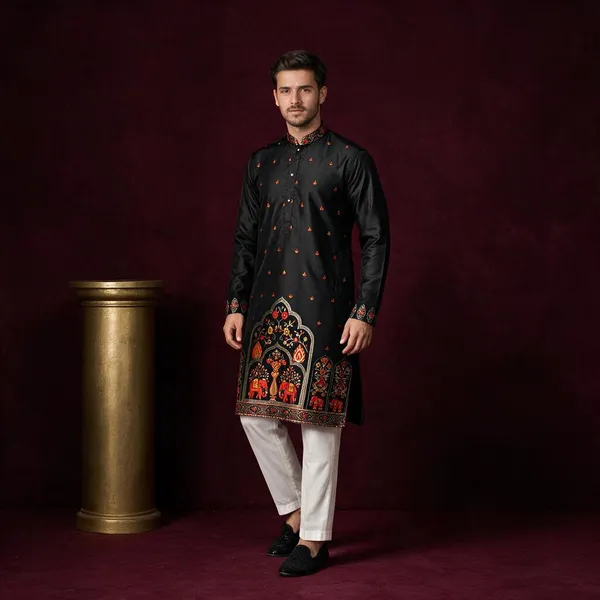 Regal_Ember_Crest_Jacquard_Kurta_Black