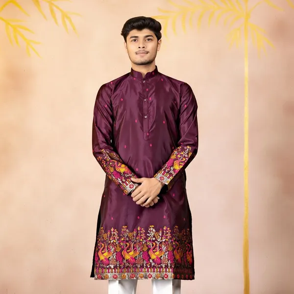 Amaranth_Heirloom_Jacquard_Kurta_Wine