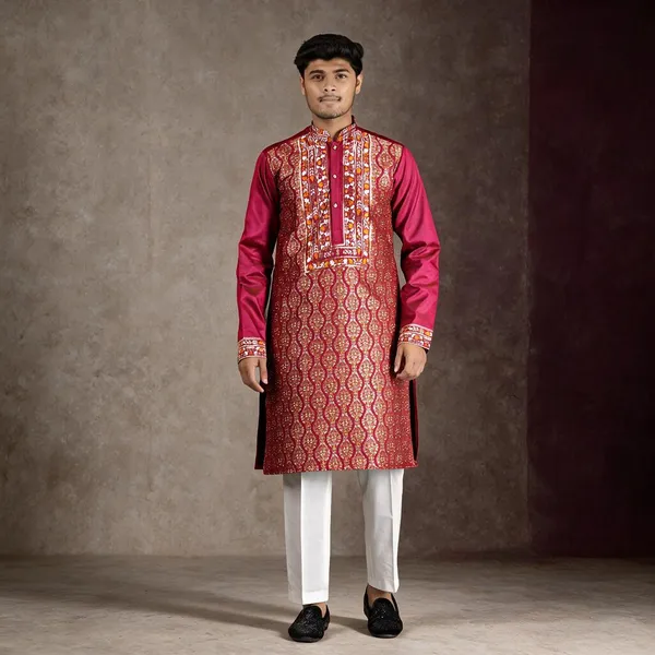 Ember_Royale_Jacquard_Heritage_Kurta_Pink