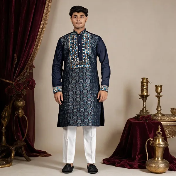 Ember_Royale_Jacquard_Heritage_Kurta_Blue