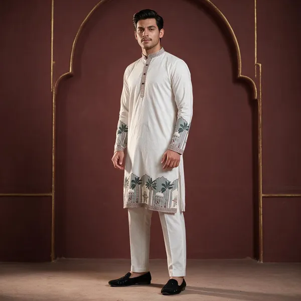 Pleasant_Taj_Jacquard_Woven_Kurta_White