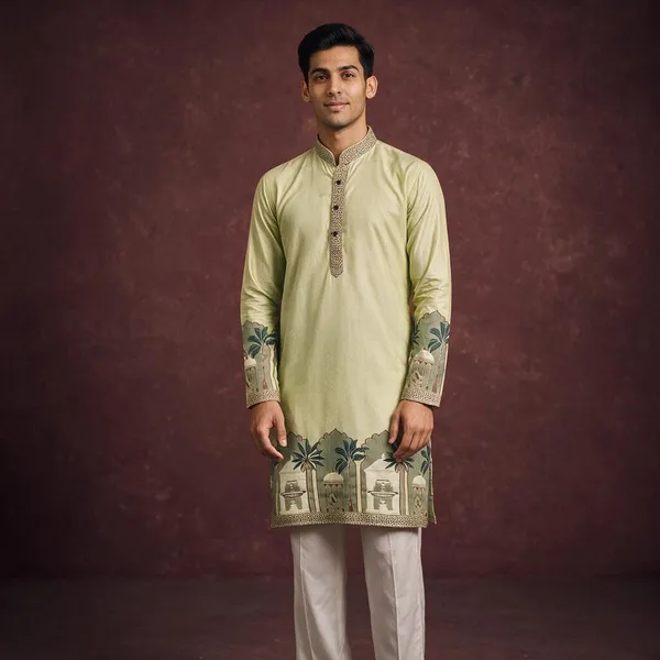 Pleasant_Taj_Jacquard_Woven_Kurta_Green