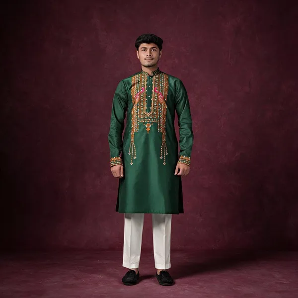 Boss_Heavy_Neck_Designer_Kurta_Green