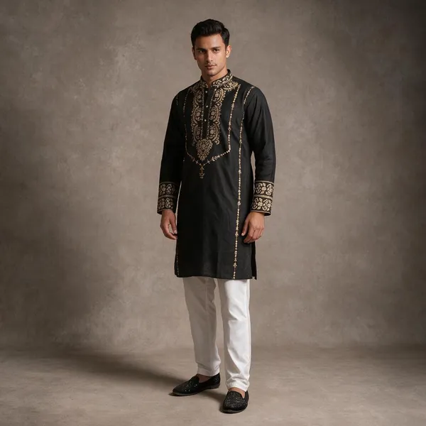 Jail_Neck_Jacquard_Designer_Kurta_Black