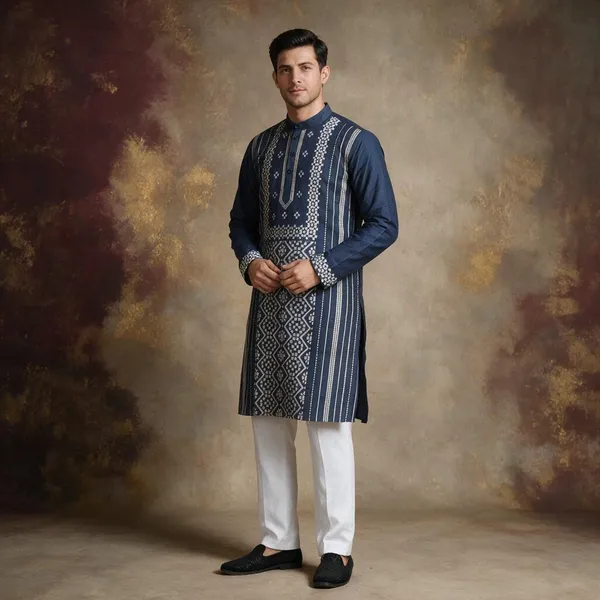 Top_Line_Diamond_Jacquard_Kurta_Navy