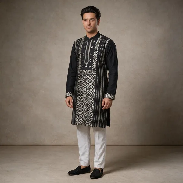 Top_Line_Diamond_Jacquard_Kurta_Black