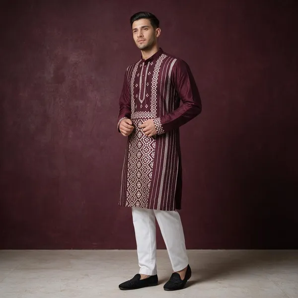 Top_Line_Diamond_Jacquard_Kurta_Wine