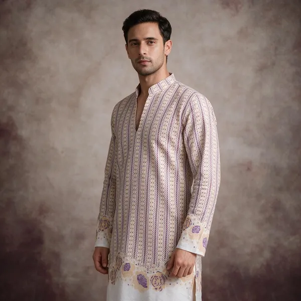 V_Rose_Multi_Jacquard_Kurta_Pink