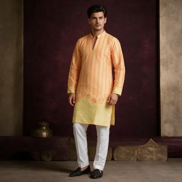 V_Rose_Multi_Jacquard_Kurta_Yellow