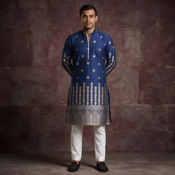 Pluto_Sharped_Jacquard_Kurta_Blue