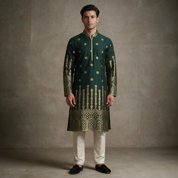 Pluto_Sharped_Jacquard_Kurta_Green