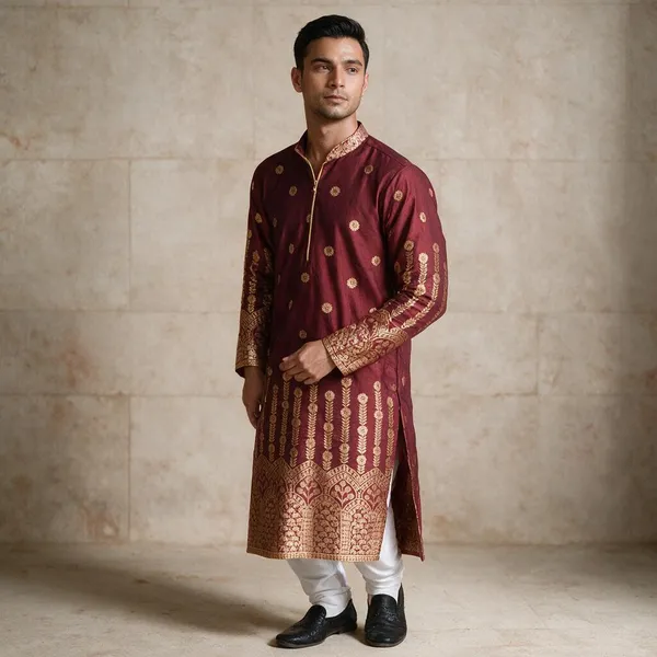 Pluto_Sharped_Jacquard_Kurta_Wine