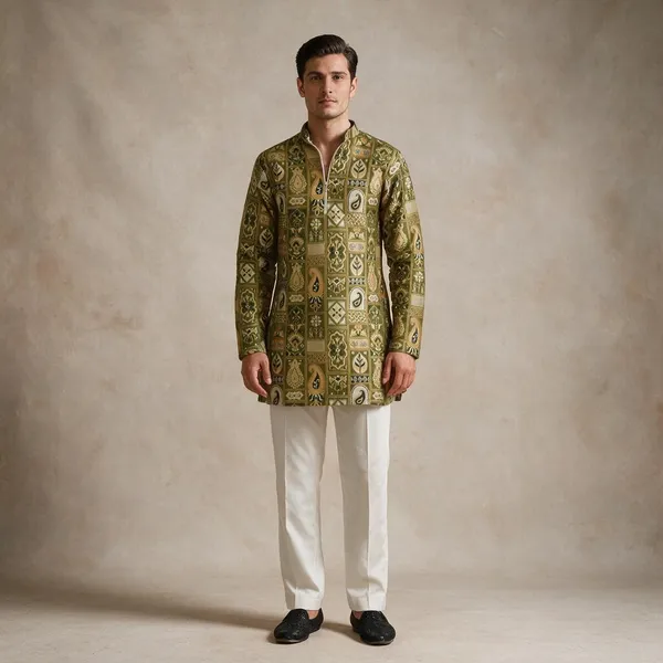 Top_Don_Vasu_Jacquard_Handloom_Kurta_Green