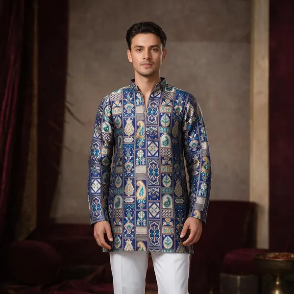 Top_Don_Vasu_Jacquard_Handloom_Kurta_Blue