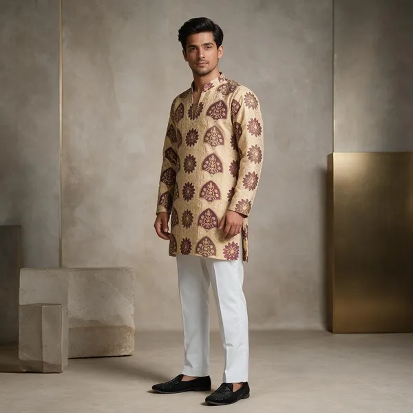 Starspade_Golden_Handloom_Heavy_Kurta_Beige
