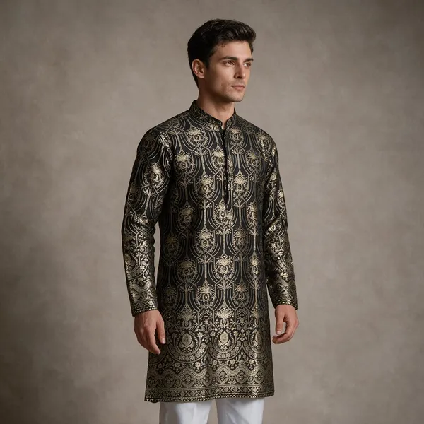 Laxmi_Jacquard_Mirror_Kurta_Black