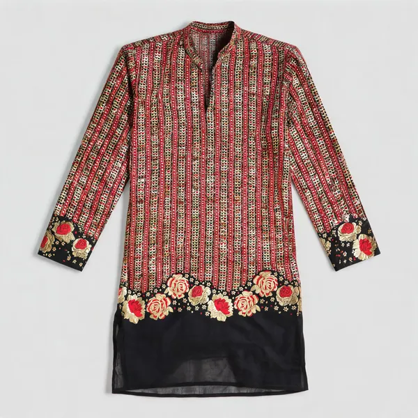 V_Rose_Multi_Jacquard_Kurta_Black