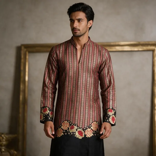 V_Rose_Multi_Jacquard_Kurta_Black
