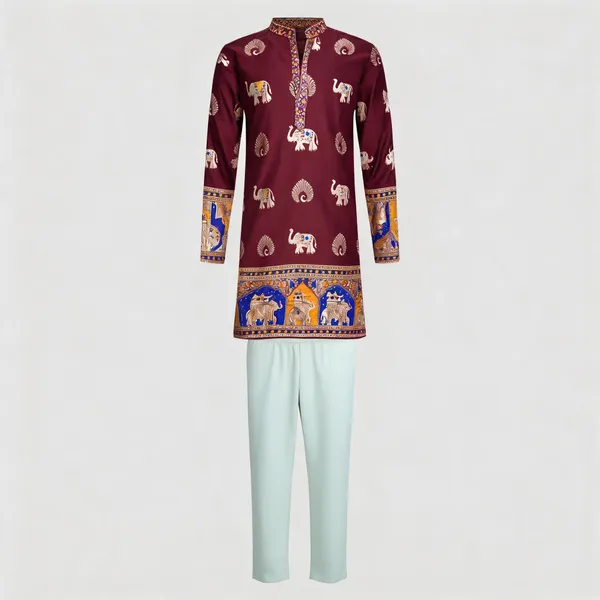 Morr_Htahi_Tevis_Vibrant_Trndy_Jacquard_Premium_Kurta_Wine_Cottan