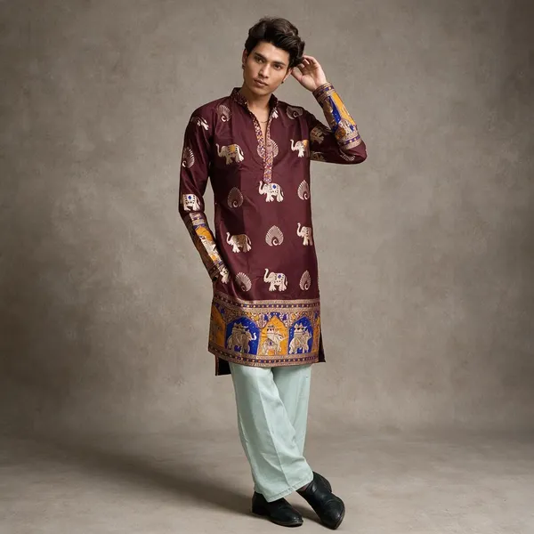 Morr_Htahi_Tevis_Vibrant_Trndy_Jacquard_Premium_Kurta_Wine_Cottan