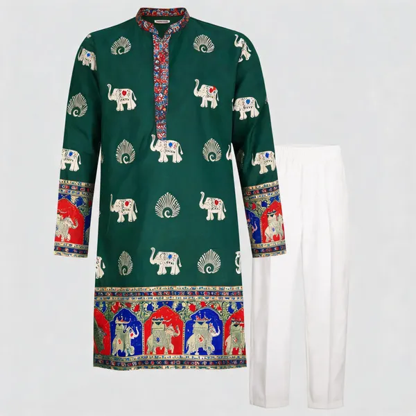 Morr_Htahi_Tevis_Vibrant_Trndy_Jacquard_Premium_Kurta_Green_Cottan