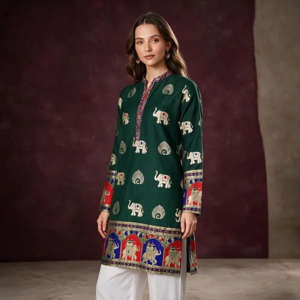 Morr_Htahi_Tevis_Vibrant_Trndy_Jacquard_Premium_Kurta_Green_Cottan