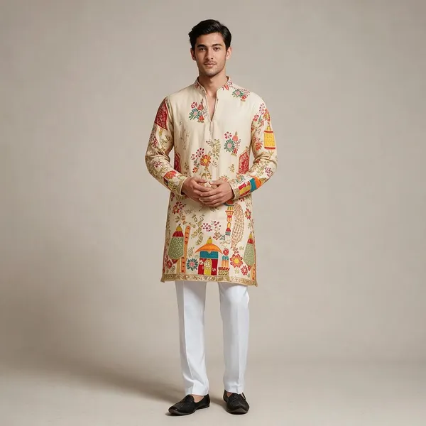 Morr_Vijay_Position_Embrodery_Short_V_Neck_Kurta_Beige