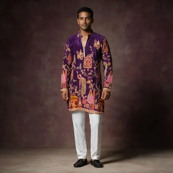 Morr_Vijay_Position_Embrodery_Short_V_Neck_Kurta_Purple